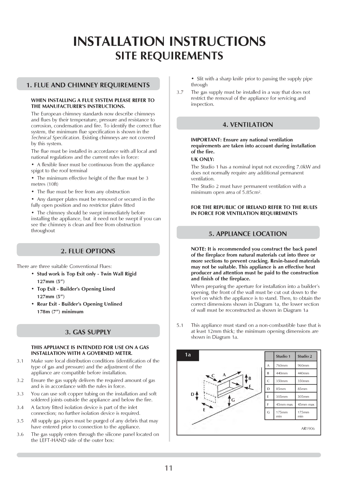 Stovax P8701CFCHEC, P8700CFCHEC manual Site Requirements, Flue Options, GAS Supply, Ventilation, Appliance Location 